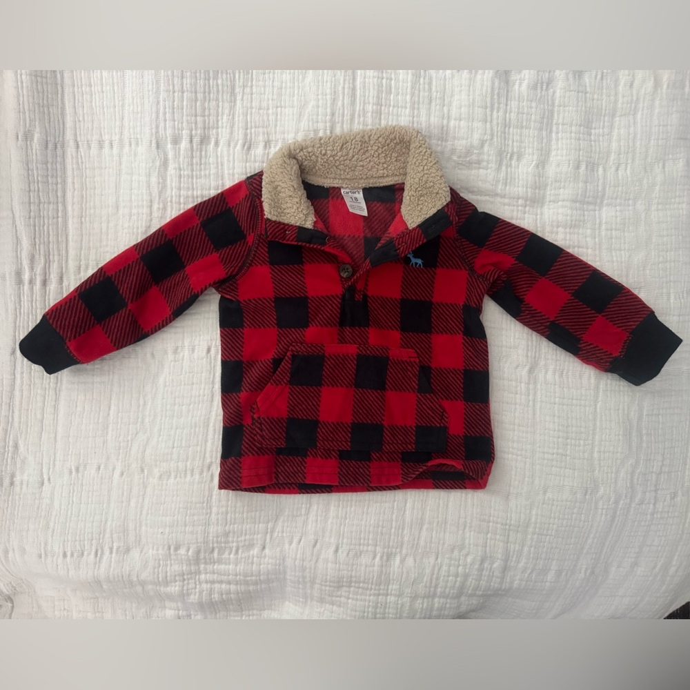 Carter's Red and Black Buffalo Plaid Fleece Pullover with Sherpa Collar